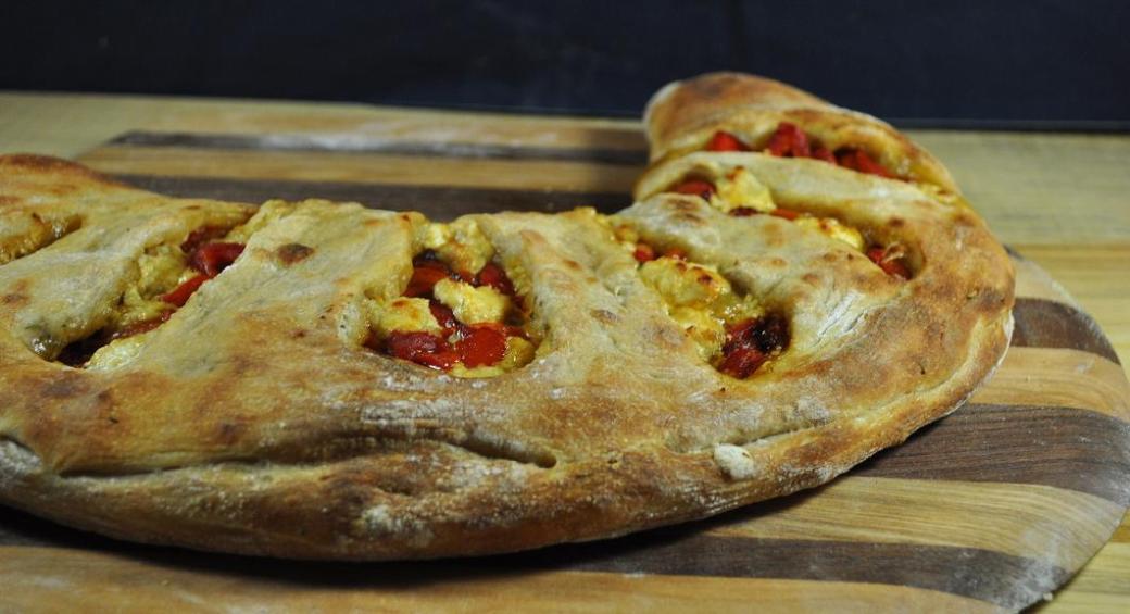 Roasted Red Pepper and Chevre Fougasse